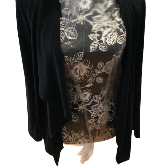 CHRISTINE GERARD black open front cotton top  cardigan w/ tie to tighten waist - Picture 1 of 12